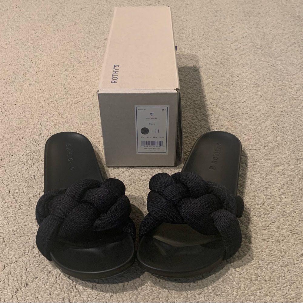 Rothys Sandals, Black, Bubble Slides, 11, EUC